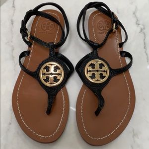 Tori Burch black leather strap sandals